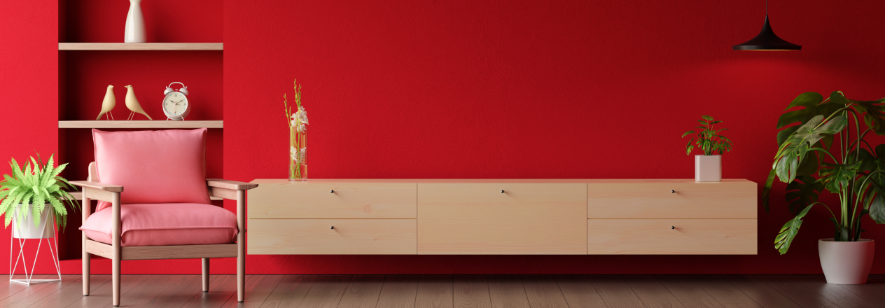wood-sideboard-red-living-room-with-copy-space 1